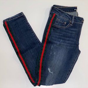 Green and Red Gucci Ribbon Ripped jeans